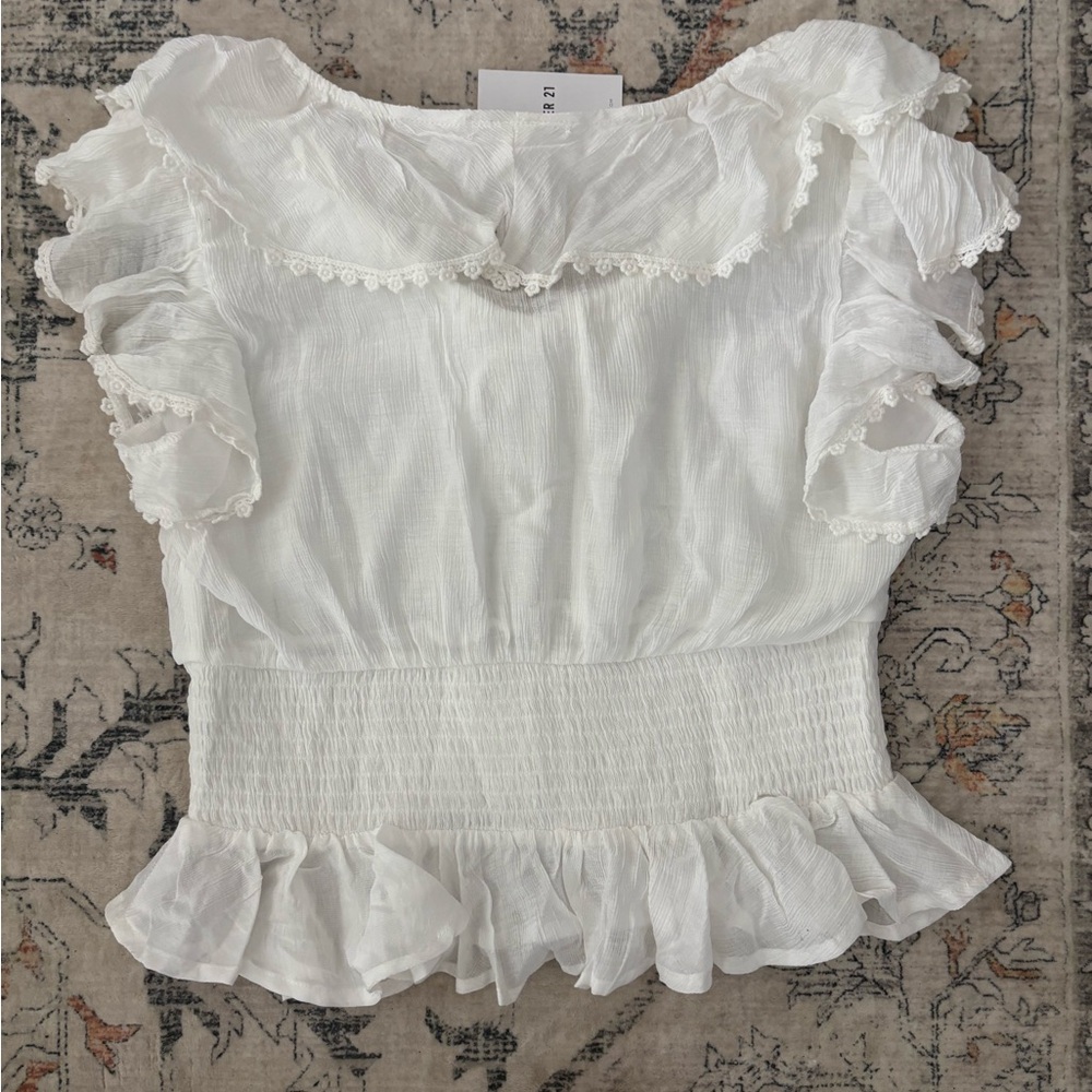 White Ruffled Women's Top - Picture 4 of 5